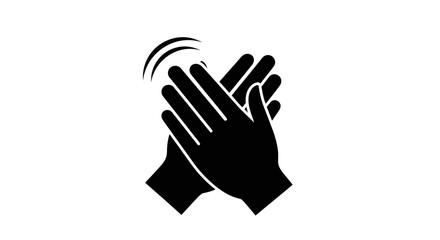 A simple black silhouette icon depicting two hands clapping together, with curved lines indicating sound or motion above them.