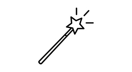 A simple black outline icon of a magic wand with a sparkling star tip on a white background.