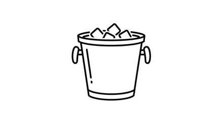A simple line drawing of an ice bucket filled with ice cubes, featuring handles on either side.
