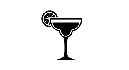Stylized black icon depicting a classic margarita cocktail served in a stemmed glass, garnished with a fresh citrus wedge.