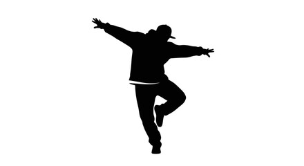 Silhouette of a person dancing breakdance style, dynamic pose, full body shot.