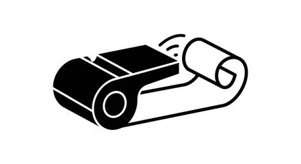 Black and white illustration of a wireless electronic device with a rolled paper component.