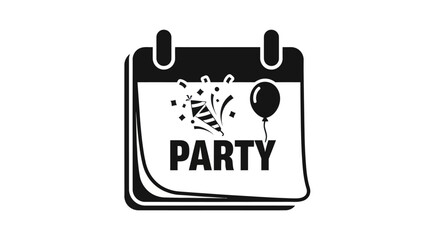 Calendar page with party popper and balloon, marking a celebration or special event.