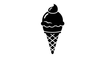 A simple black silhouette icon of a single scoop ice cream in a waffle cone with a swirl on top.