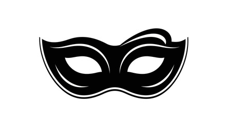 A black masquerade mask with decorative swirls on the sides and a plume on top.