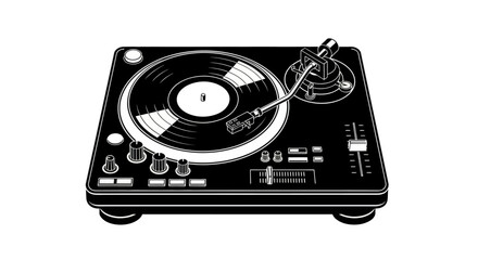 Illustration of a DJ Turntable and Mixer.