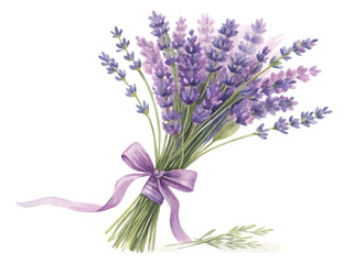 Obraz premium Beautiful bouquet of lavender flowers tied with a purple ribbon