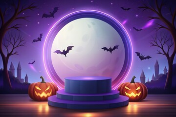 Spooky halloween portal with jack o lanterns and bats