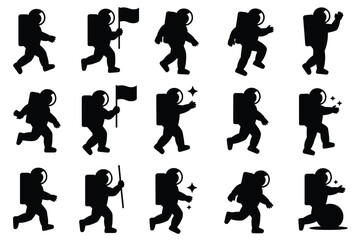 Vector art of set of astronaut icons in various poses, representing space exploration, science, and adventure © Antu