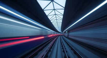 Fast train in a subway tunnel with motion blur, showcasing the speed and dynamism of urban transportation, a modern and abstract view of city life