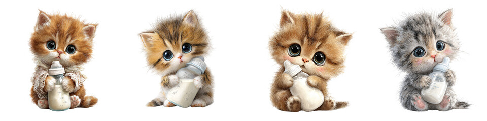 Adorable Kitten Portraits with Milk Bottles, Sweet Expressions, Charming Pet Companions, Playful Felines, Expressive Eyes, Kitten Love, Animal Babies, Cuteness Overload, Pet Care, Nursery Decor