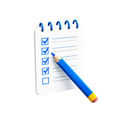 Checklist with blue pencil isolated on transparent background
