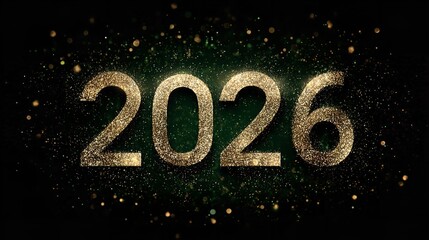 Glittering 2026 New Year Gold Number, Festive Sparkle Background, Holiday Design Element stock asset