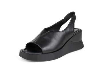 Stylish Black Leather Platform Sandal with Open Toe and Slingback Design