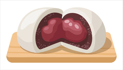 traditional Japanese mochi rice dessert with sweet filling vector art isolated on white background