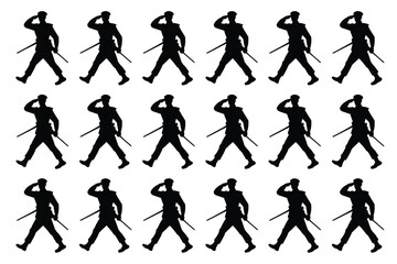 Vector art of silhouette of soldier with rifle, symbolizing military service, defense, and patriotism in a clean and modern design
