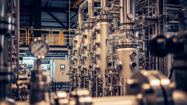 Industrial piping and catalyst reactors setup at a methanoltojet sustainable aviation fuel pilot plant demonstrating cuttingedge clean energy technologies.