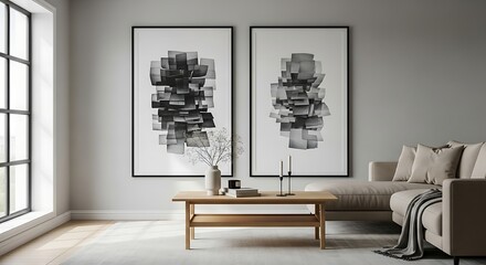 Modern Living Room with Abstract Art.