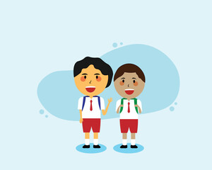 Indonesian Elementary School Children Boys with Backpacks – Flat Design