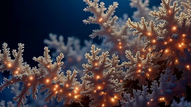 inwards angstrom serene, minimal background, image lively particle furcate same coral witwatersrand below dark light; the motion enamor fluid, roll movements, showcasing intricate, netlike