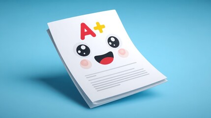 Cheerful A+ Grade Paper with Cute Expression and Bright Background