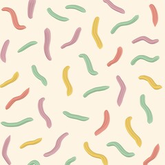 Hand Drawn Colorful Strokes Abstract Background, Playful Brush Stroke Seamless Pattern on Beige, Paint Brush Line Pattern Minimalist Illustration