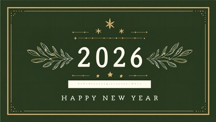 Elegant 2026 Happy New Year Card Design, Green Gold, Festive, Holiday, Vector Illustration stock asset