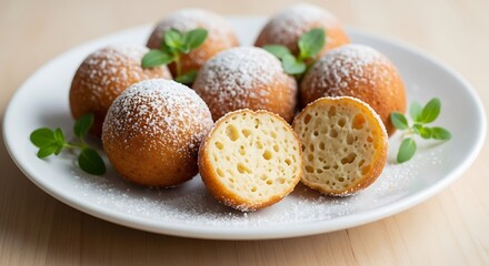 Close up of delicious round pastries.