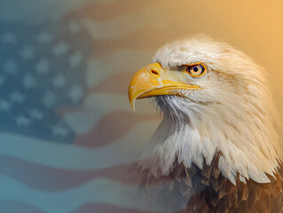 Patriotic Bald Eagle with USA Flag — Right-Aligned Hero Banner, Copy Space for Headlines