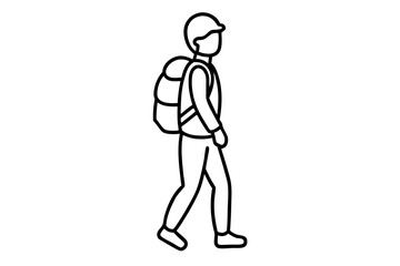 line art Traveler with backpack silhouette vector
