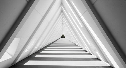 Triangular passage with converging lines, bright light at end