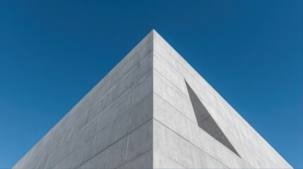 Modern minimalist concrete structure corner against clear blue sky