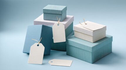 Stacked gift boxes with blank tags