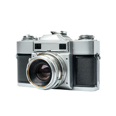 Vintage Silver Camera, Retro Photography Equipment, PNG Transparent Background stock asset