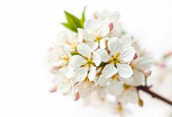 Fototapeta premium Close-up of delicate white blossoms against a soft, blurred white background, background, bridal
