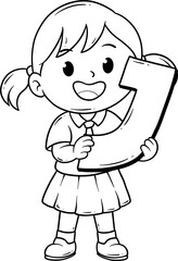cute girl with letter J cartoon outline