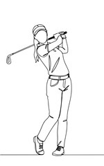 golf player, simple minimalist aesthetic one line art, isolated on white background