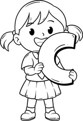 cute girl with letter C cartoon outline