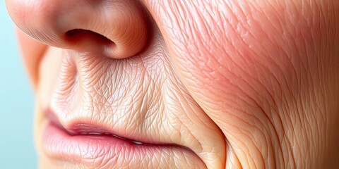 Naklejka premium Close-up of hydrated, mature skin texture showing anti-aging effects of serum, skin care routine, studio