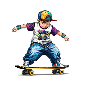 A cartoon boy on a skateboard, showing youthful energy and street style. Great for urban and kid-focused projects.