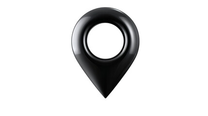 Black Glossy Map Pin Icon, Location Marker, GPS, Navigation, Pointer, 3D Render, Transparent PNG