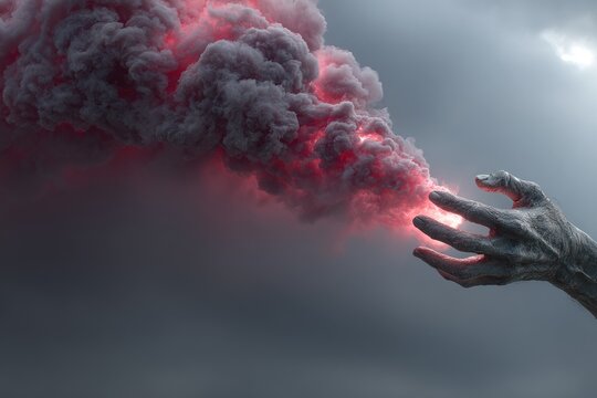 Metal hand erupts pink smoke - Powered by Adobe