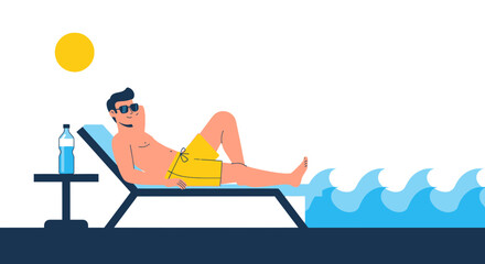 Beachside Relaxation: A Modern Graphic Depiction Of Summer Leisure and Solitude