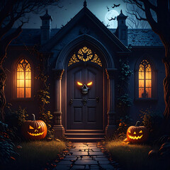 Obraz premium Halloween gothic house night scene