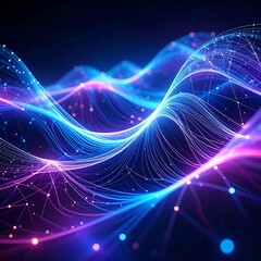 Fototapeta premium Abstract Digital Wave Pattern in Vibrant Blue Pink Colors with Light Particles