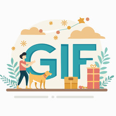 Naklejka premium GIF vector illustration decorated with playful dog elements in a clean, modern style.