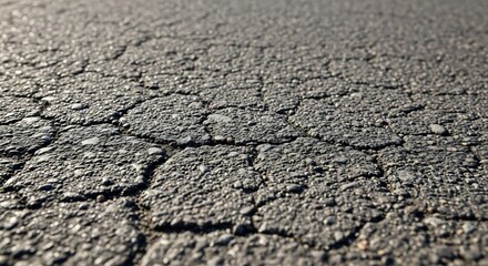 Obraz premium Cracked asphalt texture closeup view showing weathered surface and small stones