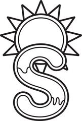 Sun and Snake Line Art Mystical Symbol Illustration for Creative Projects