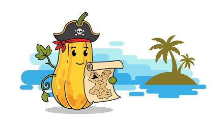 Animated Pirate Pumpkin With Map Searching The Treasure On Tropical Beach