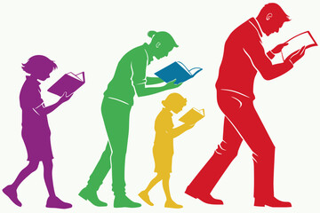 set of Teacher reading book silhouette vector illustration 